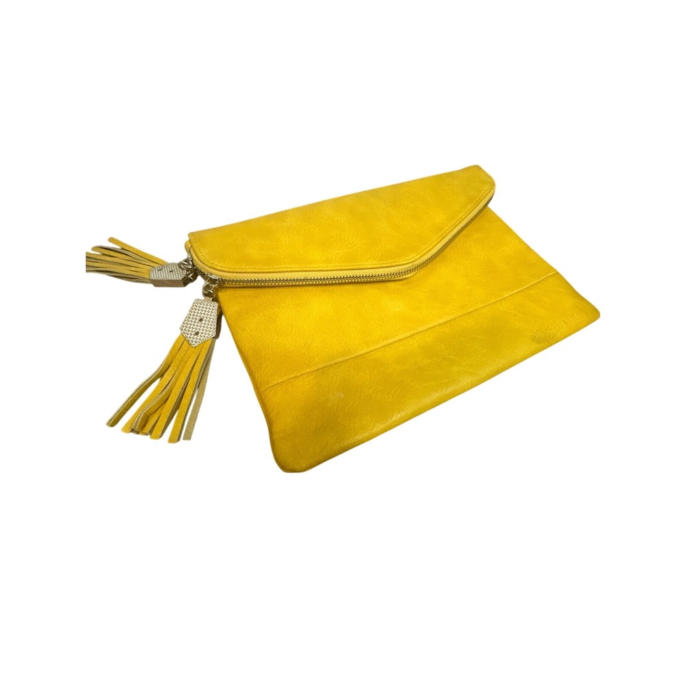 Urban Expressions Envelope Clutch Womens Large Yellow Vegan Leather Tassel‎ Boho